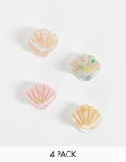 Asos Design Pack Of 4 Mini Shell Hair Claws In Multi Colors