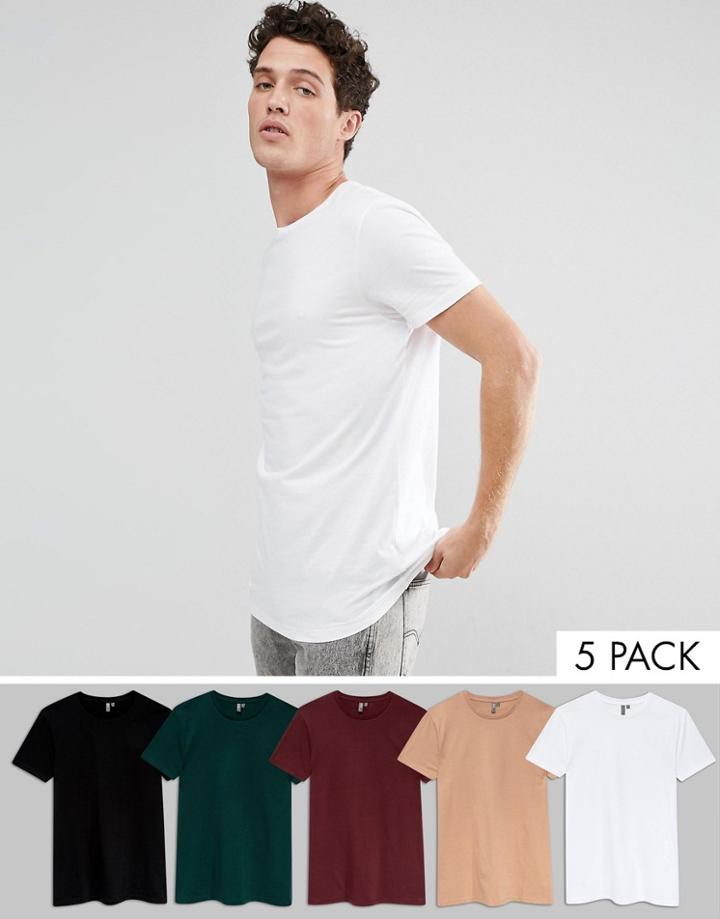 Asos Longline T-shirt With Crew Neck 5 Pack Save - Multi