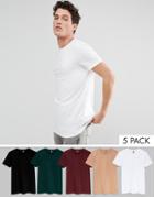 Asos Longline T-shirt With Crew Neck 5 Pack Save - Multi