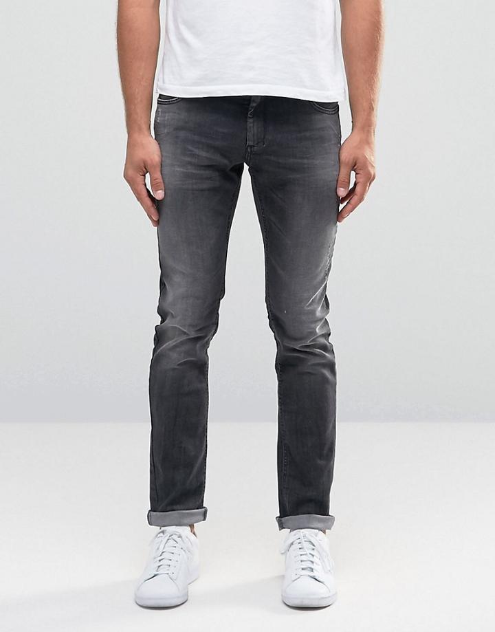 Sisley Super Skinny Distressed Jeans In Washed Black - Black