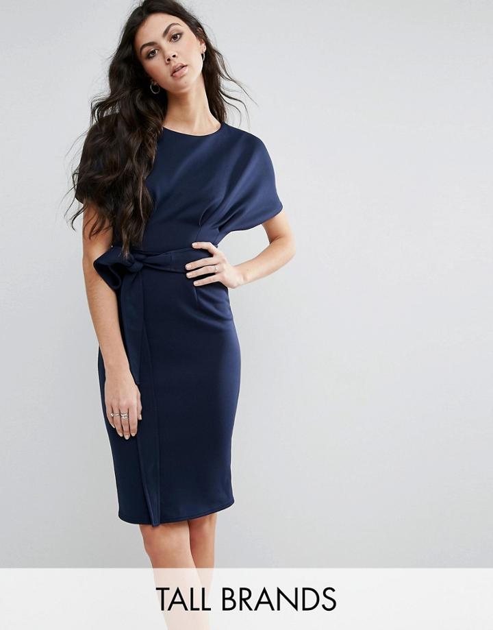 City Goddess Tall Pencil Dress With Tie Waist - Navy