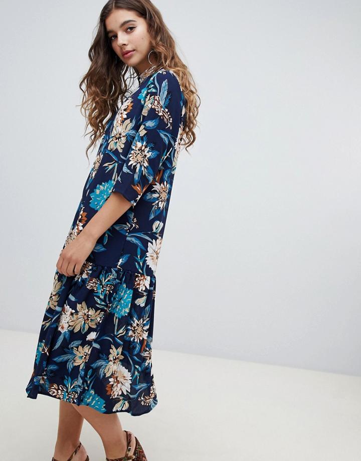 Jdy High Neck Three Quarter Sleeve Floral Dress - Multi