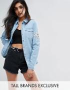 Noisy May Tall Embroidered Denim Shirt - Blue
