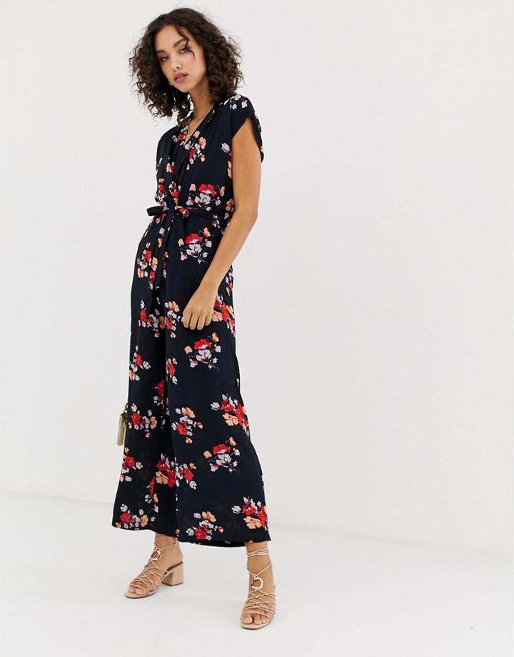 Vero Moda Floral Wrap Jumpsuit - Navy