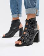 Asos Design Pukka Premium Leather Multi Strap Heels - Black