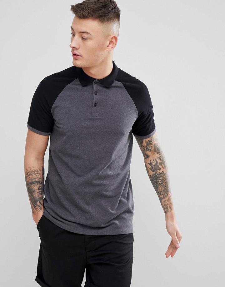 Asos Design Pique Polo With Contrast Raglan - Multi