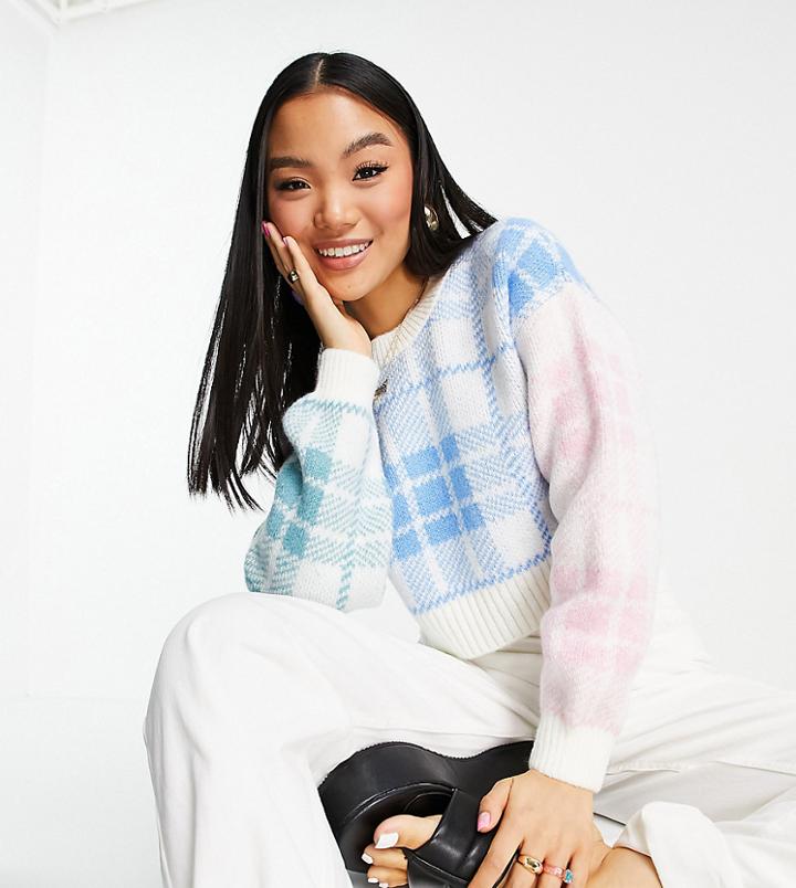 Asos Design Petite Sweater In Multi Check Pattern