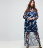Asos Curve Printed Mesh Maxi Dress With Shirred Neck - Multi
