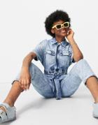 Urban Bliss Short Sleeve Boilersuit In Acid Wash-blues