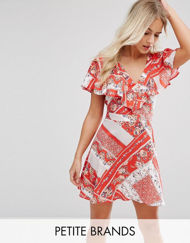 Miss Selfridge Petite Floral Printed Wrap Tea Dress - Red