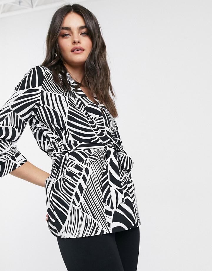 River Island Printed Soft Belted Co-ord Blazer In Black