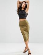 Asos Pencil Skirt With Ruched Side - Green
