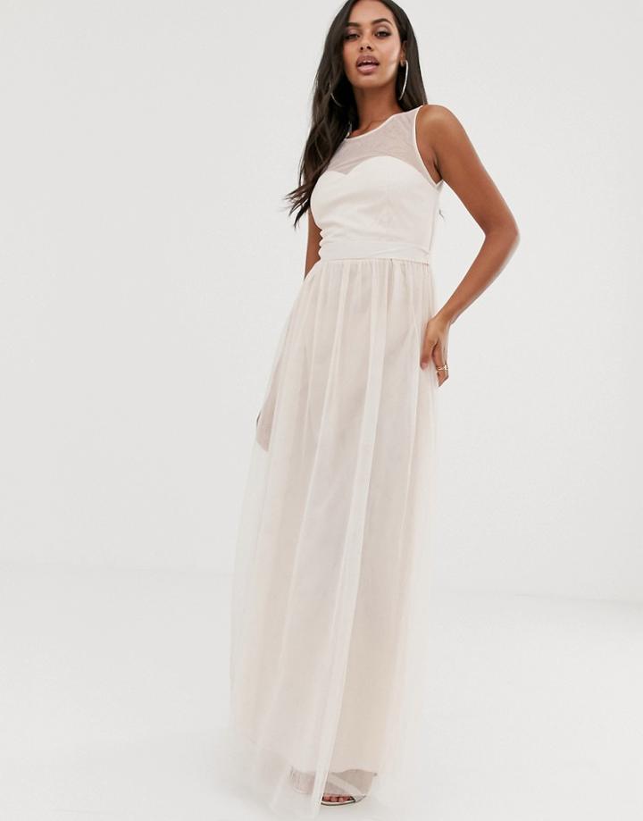 Little Mistress Mesh Insert Maxi Dress In Pink