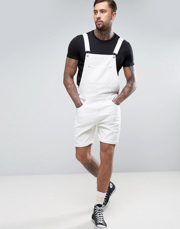 Asos Short Denim Overalls In White - White