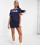 Fila Large Chest Logo T-shirt Dress In Navy Exclusive To Asos
