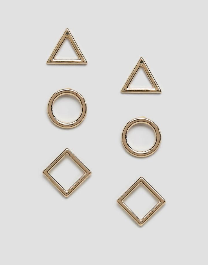 Nylon 3 Pack Stud Earrings - Gold
