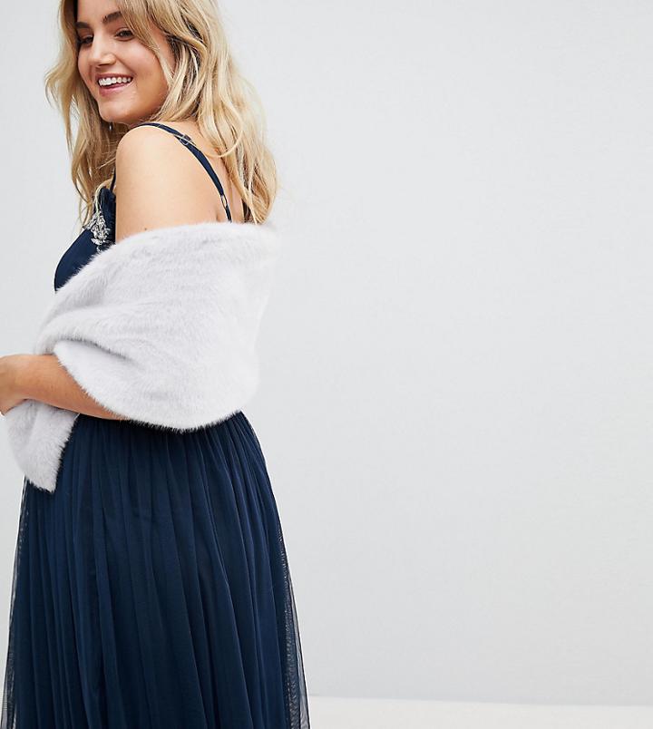 Maya Plus Faux Fur Cape - Gray