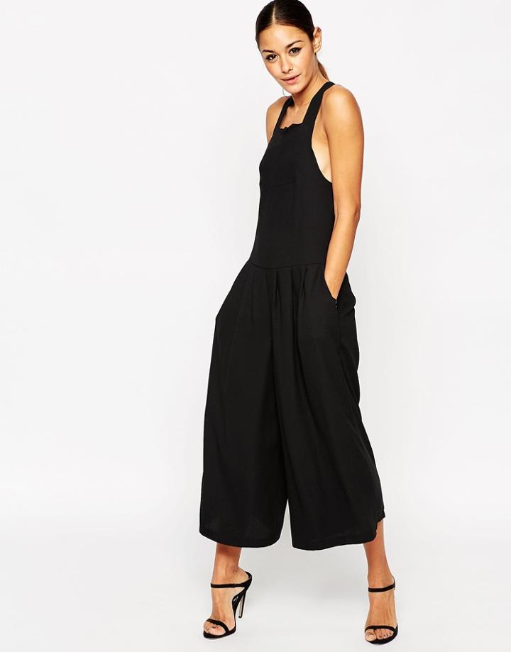 Asos Pinafore Jumpsuit With Culotte Wide Leg - Black
