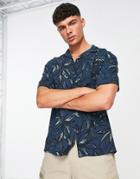 Pull & Bear Abstract Flower Print Shirt In Blue