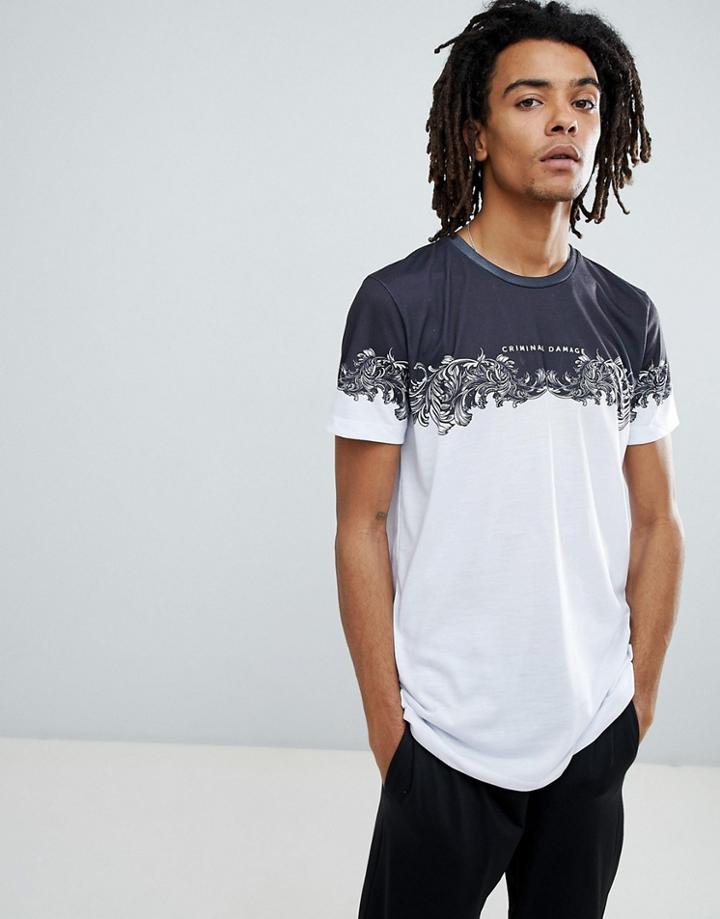 Criminal Damage T-shirt In White With Baroque Panel - White