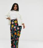 Neon Rose Plus Bias Cut Maxi Skirt In Retro Floral-multi
