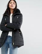 Brave Soul Padded Belted Jacket - Black