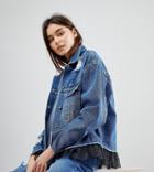 Kubban Tall Mesh Underlayer Oversized Denim Jacket - Blue