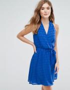 Lavand Wrap Front Belted Textured Midi Dress - Blue