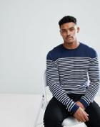 Asos Design Knitted Bretton Stripe Sweater In Navy