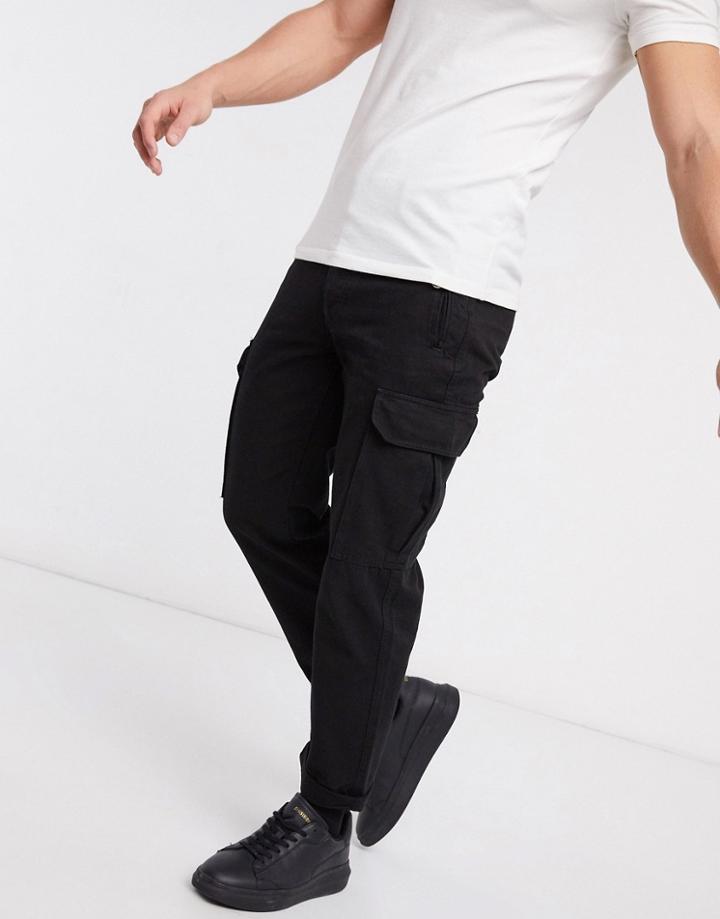 Topman Wide Leg Cargo In Black