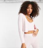Reclaimed Vintage Inspired 90s Cardigan With Pearl Button Front In Fluffy Rib - Part Of A Set-pink