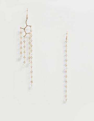 Asos Design Earrings In Asymmetric Strand Design With Pearls In Gold - Gold