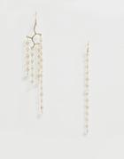 Asos Design Earrings In Asymmetric Strand Design With Pearls In Gold - Gold