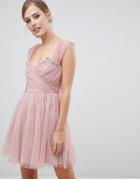 Asos Design Embellished Tulle Mini Dress - Pink