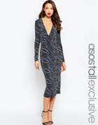 Asos Tall Night Glitter Pattern Plunge Midi Dress - Deco Glitter