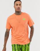 Bershka T-shirt With Neon Chest Print In Orange - Orange