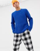 Asos Design Relaxed Fit Knitted Chenille Sweater In Cobalt-blue