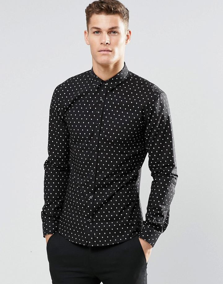 Hugo By Hugo Boss Smart Shirt With All Over Print Slim Fit In Black - Black