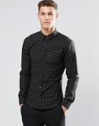 Hugo By Hugo Boss Smart Shirt With All Over Print Slim Fit In Black - Black