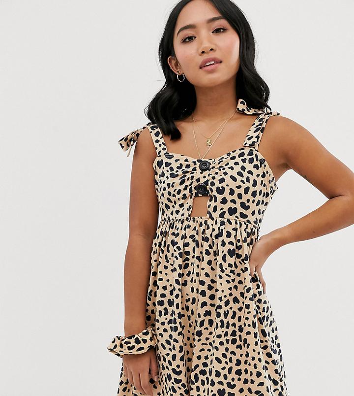 Asos Design Petite Exclusive Leopard Print Mini Button Front Sundress With Matching Scrunchie-green