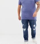 Jacamo Plus Rip & Repair Jeans In Indigo Wash - Navy