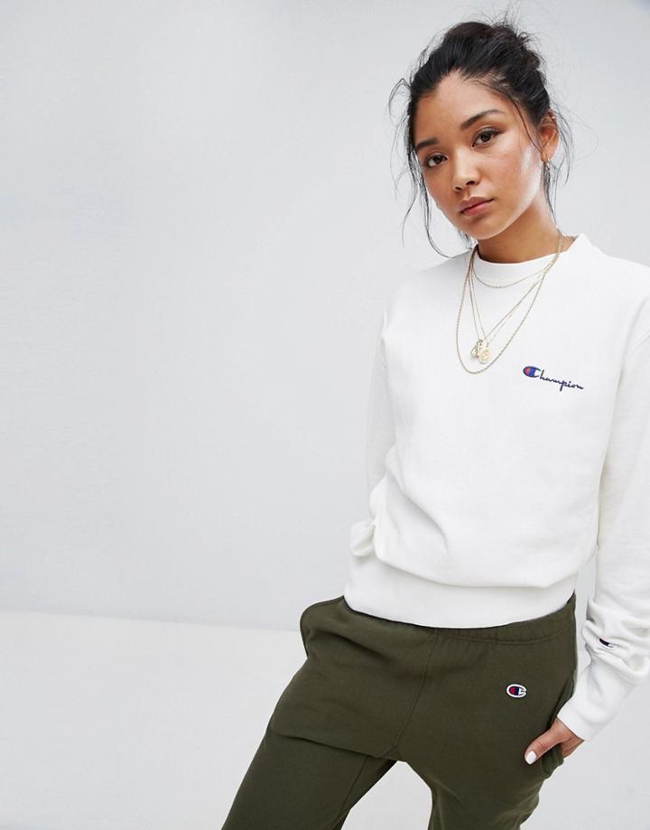Champion Crew Neck Sweatshirt With Small Logo - Gray