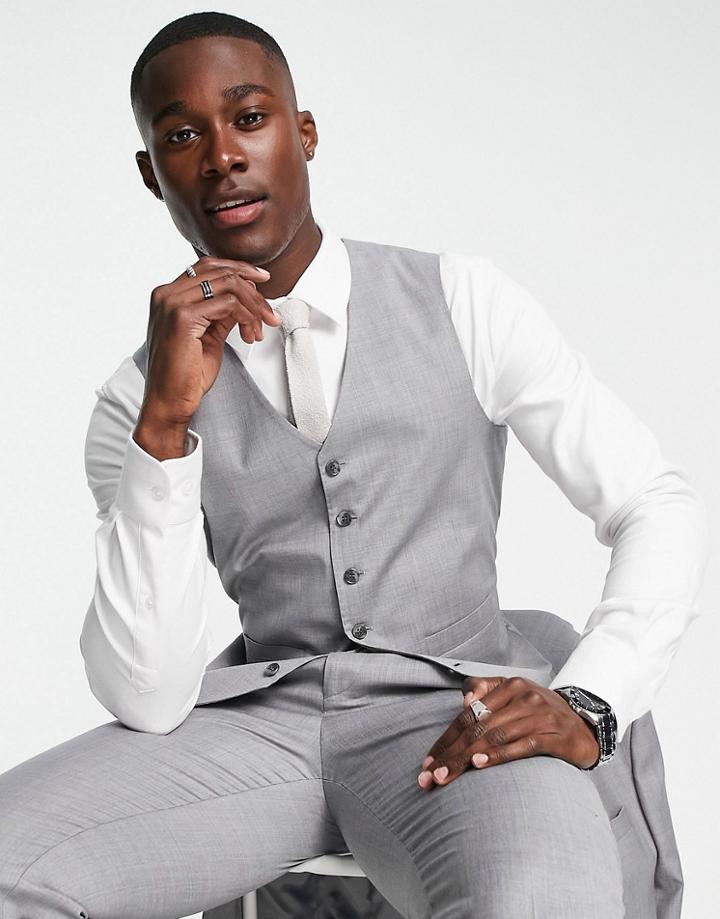 Noak Slim Suit Vest In Ice Gray Super-120s Fine Pure Wool Melange