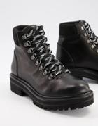Depp Chunky Hiker Boots In Black Leather