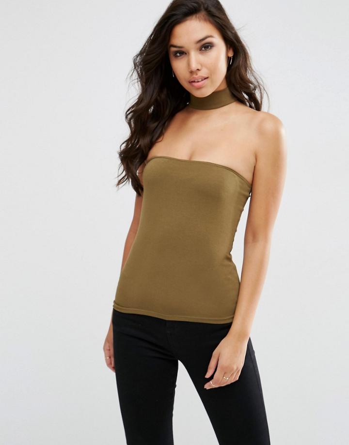 Asos Top With Choker Detail - Khaki