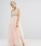 True Decadence Petite Premium Metallic Applique Top Maxi Dress With Tulle Skirt