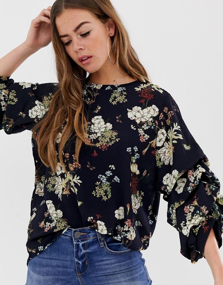 Ax Paris Floral Blouse - Navy