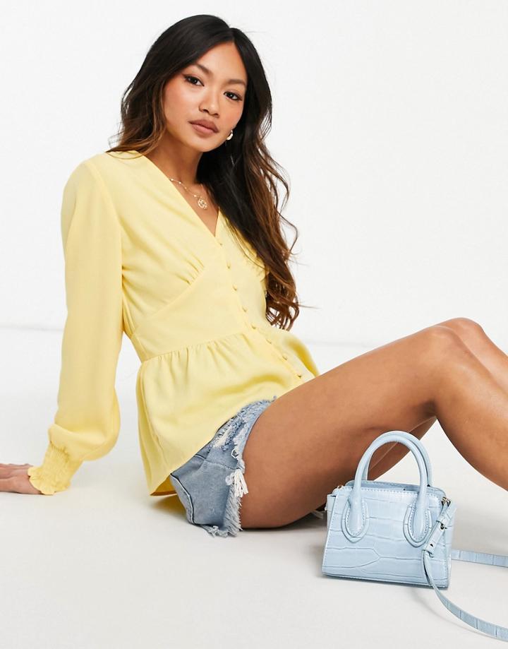 Vero Moda Button Through Blouse With Peplum In Yellow