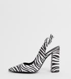 Asos Design Wide Fit Penley Slingback High Block Heels In Zebra Print-multi