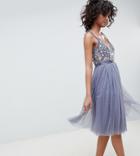 Needle & Thread Embroidered Bodice Cami Strap Midi Dress In Vintage Navy - Navy